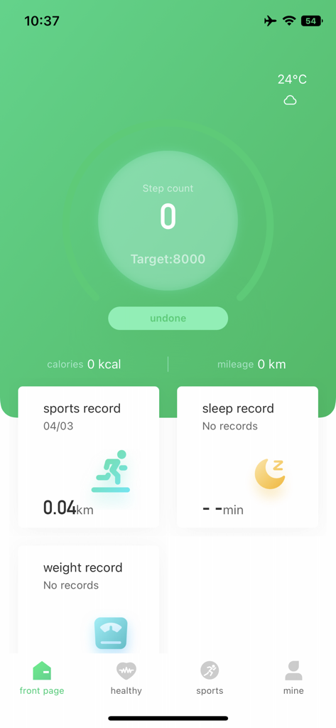 Fere fit - Dashboard of Fere fit app showing step tracking and health metrics