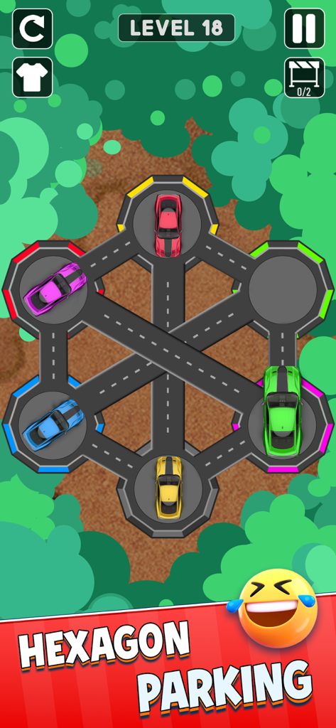 Drive Escape : Car Parking Jam - Hexagon Parking game mode in Drive Escape Car Parking Jam showing colorful cars on a hexagonal road network.