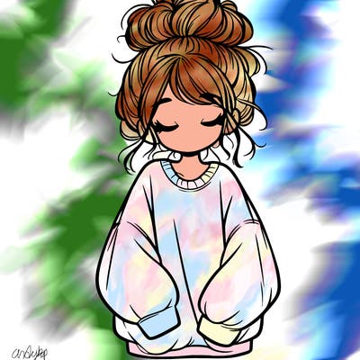 girl with baggy sweatshirt and messy bun