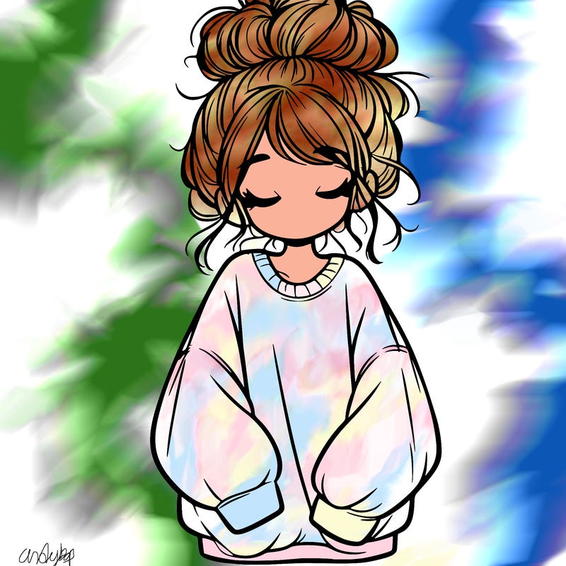girl with baggy sweatshirt and messy bun