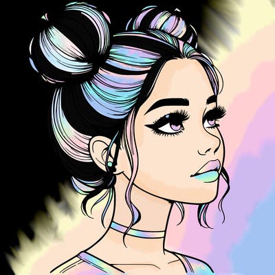 realistic girl with buns on the top of her head