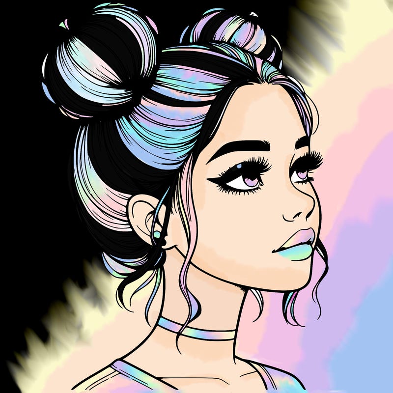 realistic girl with buns on the top of her head