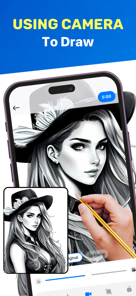 AR Drawing Tracing Projector - Hand tracing a portrait using the AR Drawing app camera interface