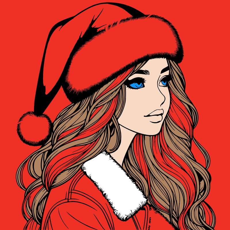 realistic girl in santa hat