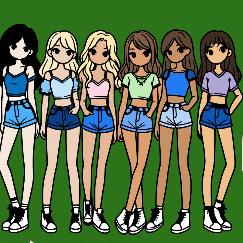 a group of girls wearing crop tops and shorts