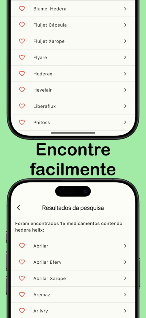 Guia de Bulas - Interface do aplicativo Guia de Bulas mostrando resultados de busca de medicamentos em português