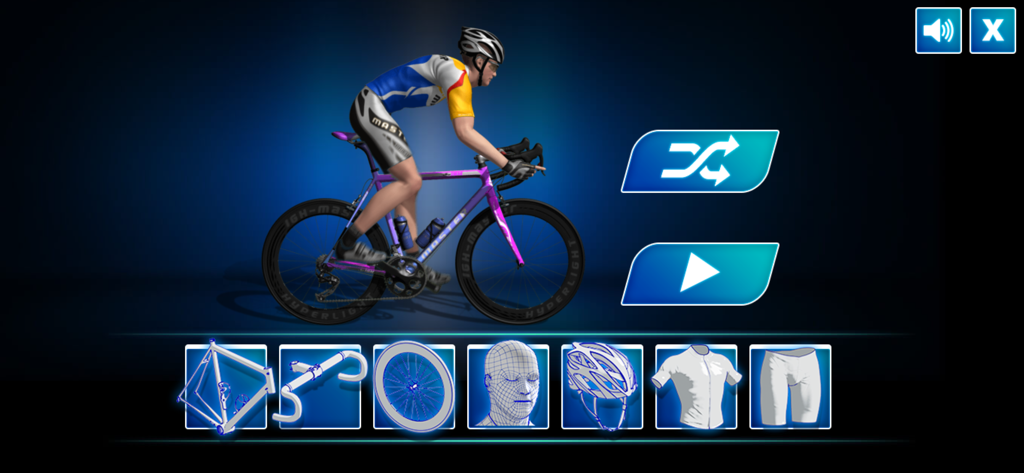 Cycle Sprint - Cyclist and bike customization menu in Cycle Sprint showing various gear options
