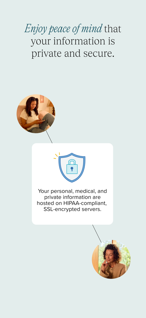 SonderMind app screenshot highlighting private and secure HIPAA-compliant information storage.