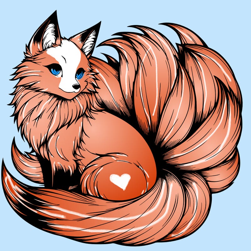 realistic detailed 9 tailed anime fox