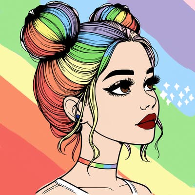 realistic girl with buns on the top of her head