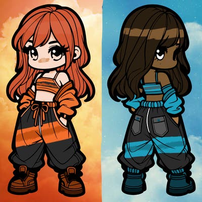 girl in crop top and baggy pants