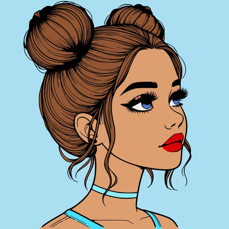 realistic girl with buns on the top of her head