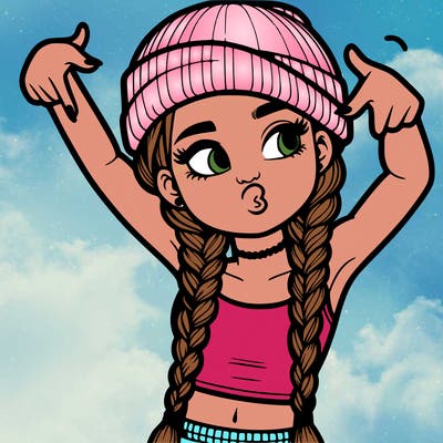 realistic teenage girl with braids and a beanie and crop top doing 🫶🏼