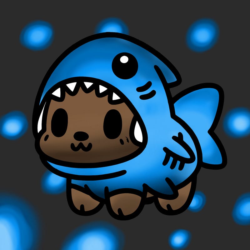 cute dog wearing a shark costume