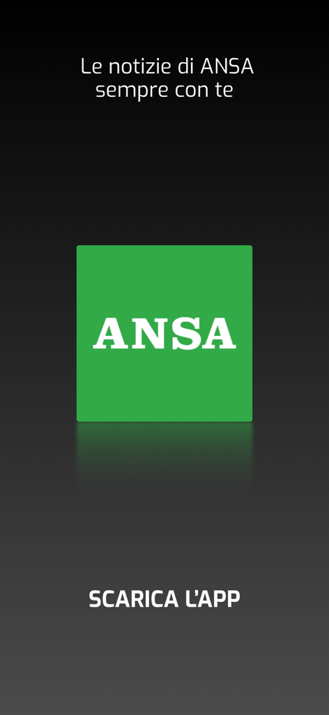 ANSA news app splash screen with logo and download text in Italian