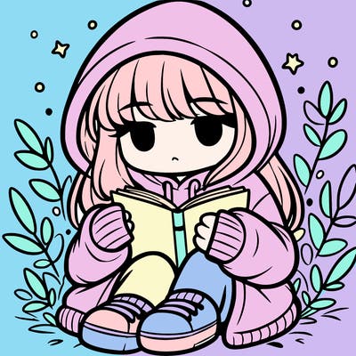 girl in oversized hoodie reading a book