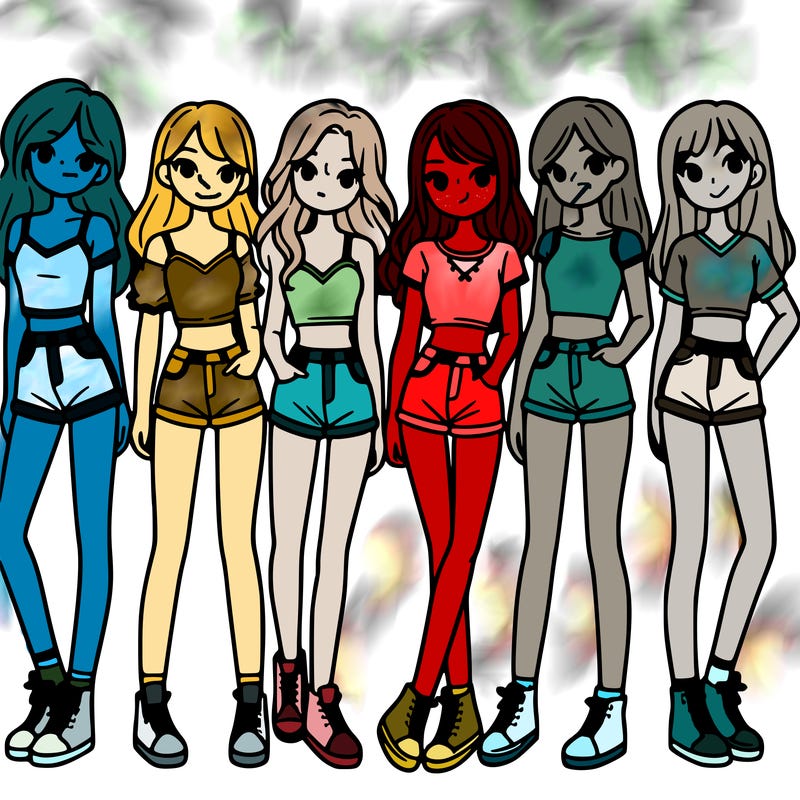 a group of girls wearing crop tops and shorts