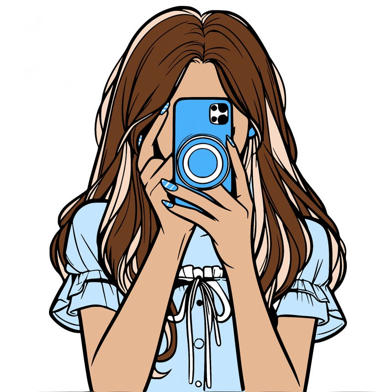 a realistic girl holding her phone taking pictures