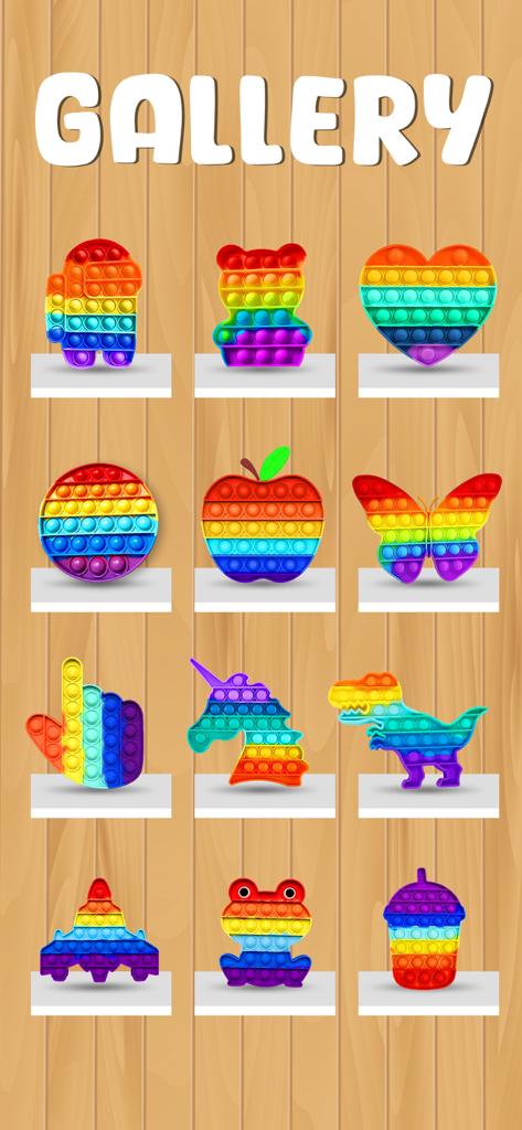 Fidget Trading: Pop It Fun - A gallery of colorful rainbow pop it fidget toys on shelves