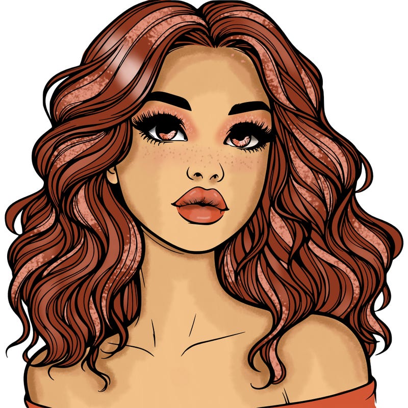 realistic girl with wavy hair and lips