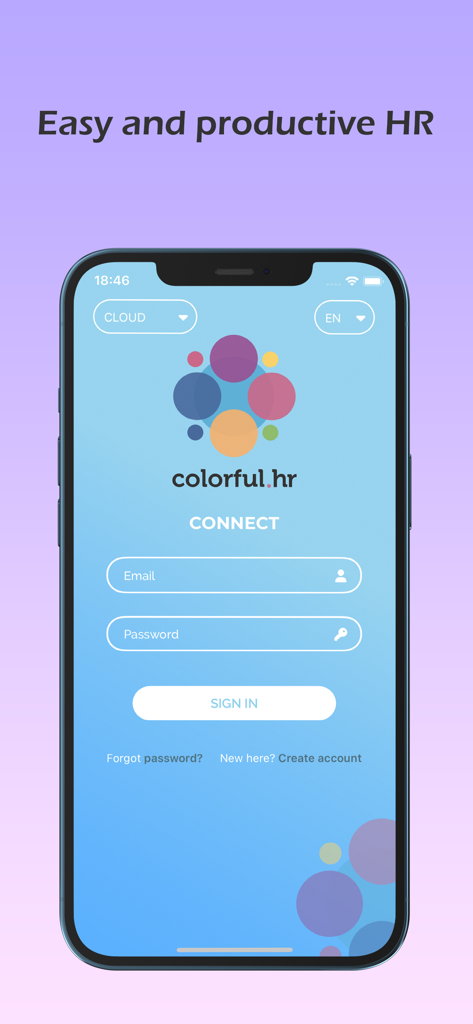 colorful.hr - Login screen of the colorful hr mobile application for employees and managers