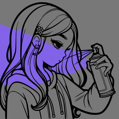 a realistic girl spray painting