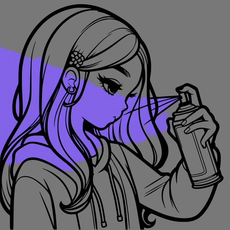 a realistic girl spray painting