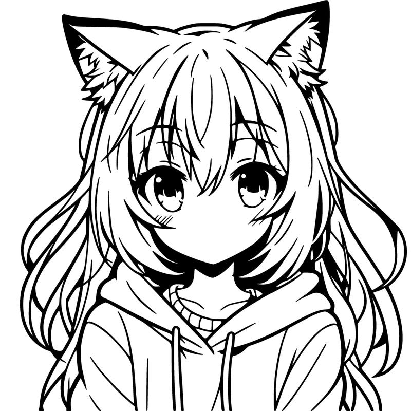 anime girl with cat ears wearing a hoodie
