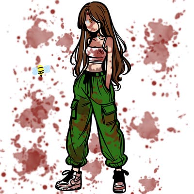 girl in baggy pants crop top and long hair