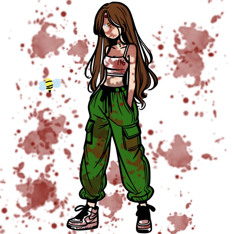 girl in baggy pants crop top and long hair