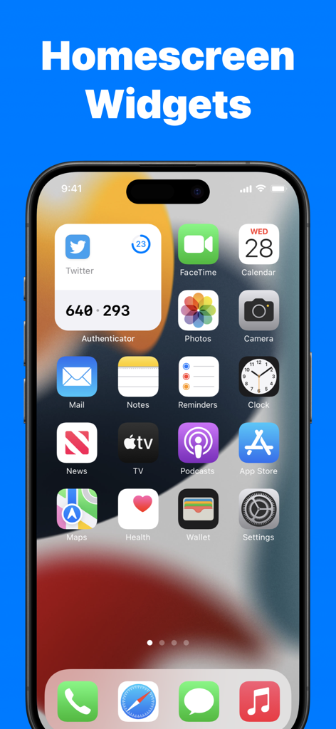 iPhone home screen displaying a 2FA code through the Authenticator App plus widget