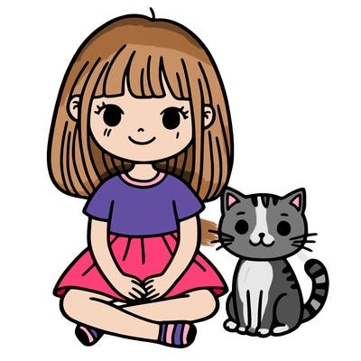 girl and a cat