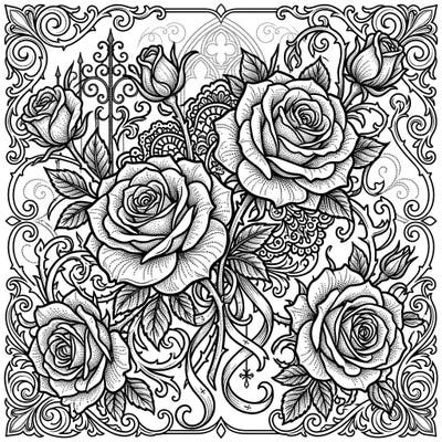 Dive into the mysterious beauty of our Gothic Dot Work Rose coloring page, blending intricate floral details with dark, ornate elegance. This unique design offers a captivating artistic challenge for colorists seeking a touch of melancholic charm.