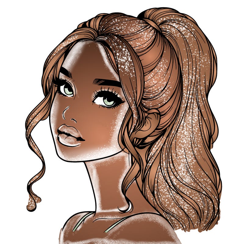 realistic girl with a ponytail on her hair and lips