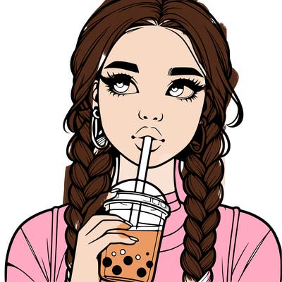 realistic girl with braided hair drinking boba