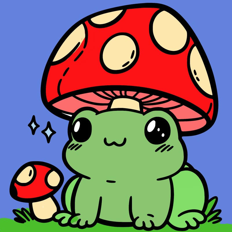 a cute frog with a mushroom hat