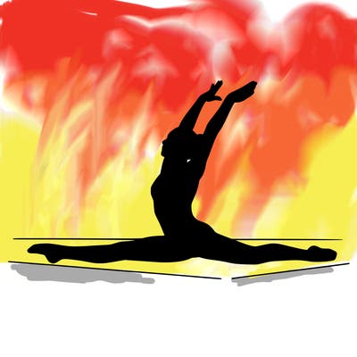 an olympic gymnast doing a split.