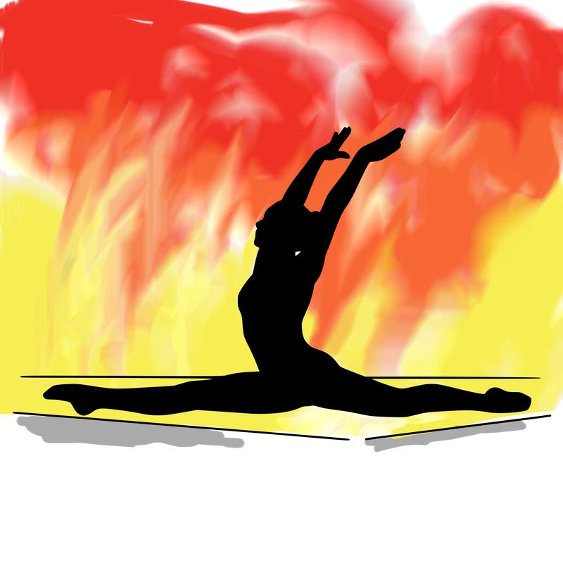 an olympic gymnast doing a split.