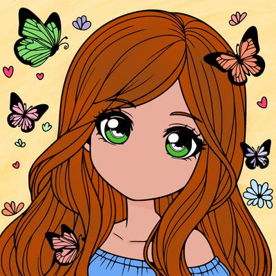 realistic girl with butterflies around her