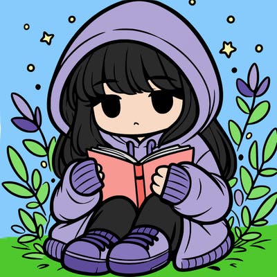 girl in oversized hoodie reading a book