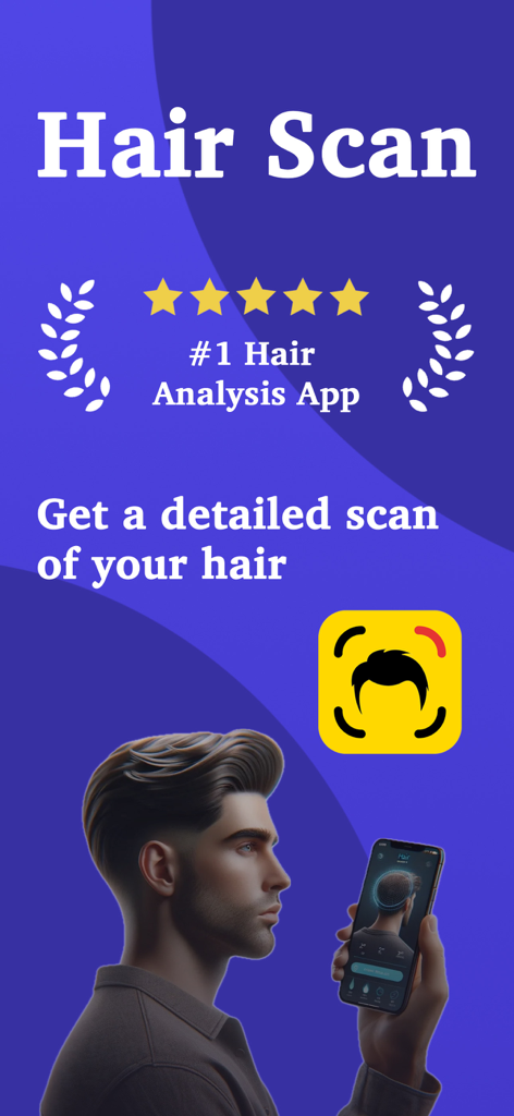 Hair Scan - Hair Snap Health - Man using Hair Scan app for AI hair analysis and hairline tracking