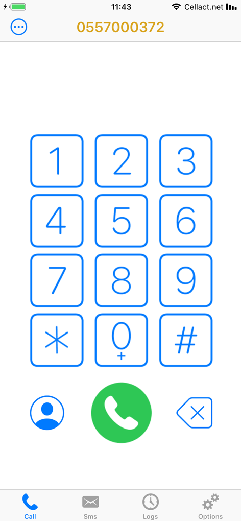Secnum - Interfaz del marcador de la aplicación Secnum mostrando un número de teléfono israelí y un teclado numérico