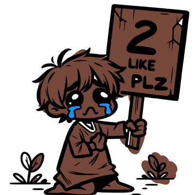 small poor toddler crying with sign that says 2 like plz