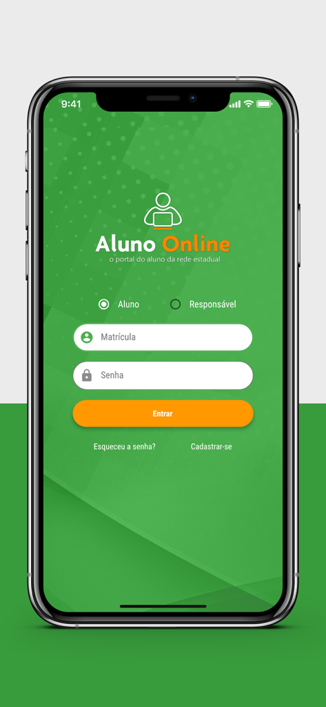 Aluno Online SEDUC-CE - Login screen for the Aluno Online SEDUC-CE app with student and guardian options