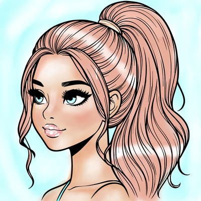 realistic girl with a high ponytail