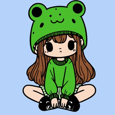 a girl wearing a frog hat and some frog socks