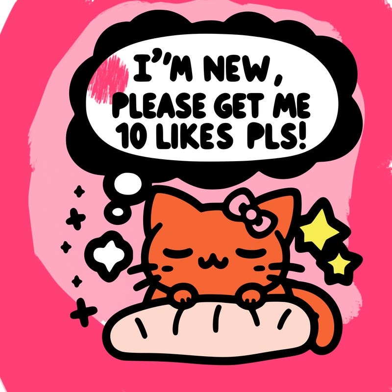 kitty taking a nap dream talking and saying "i'm new, please get me at least 10 likes pls!!"