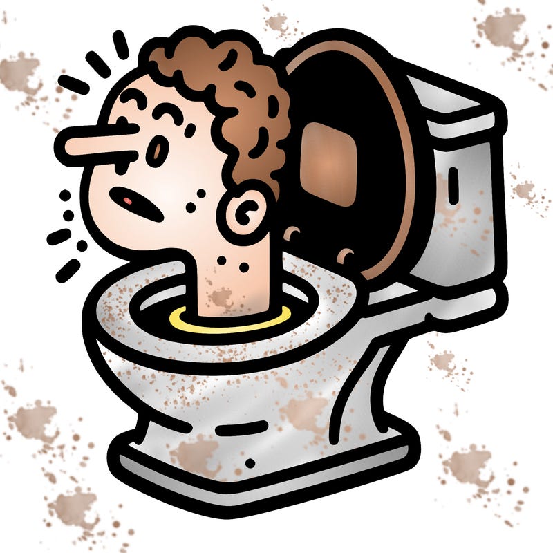 toilet with a head coming out of it