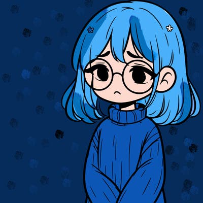 sad girl with glasses in a sweater