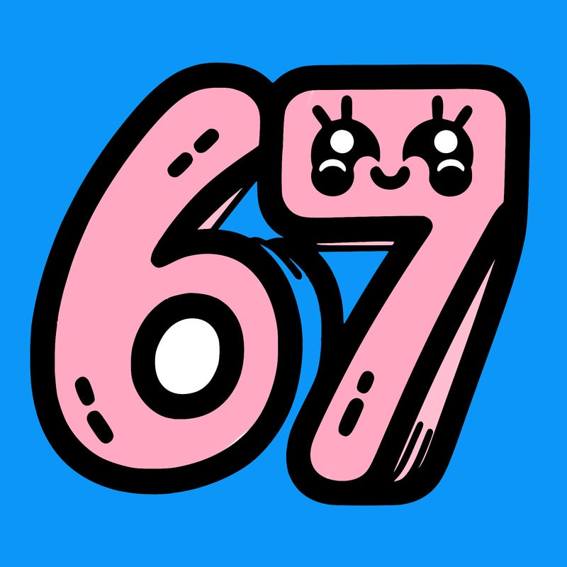 the numbers 67